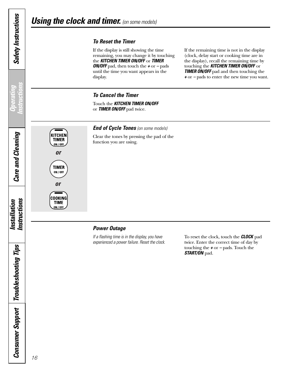 Using the clock and timer | GE Electric Coil & Radiant JBP22 User Manual | Page 16 / 52