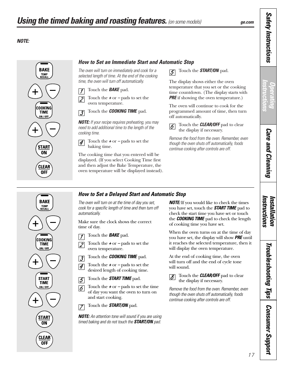 Timed baking and roasting, Using the timed baking and roasting features | GE Electric Coil & Radiant JBP22 User Manual | Page 17 / 52