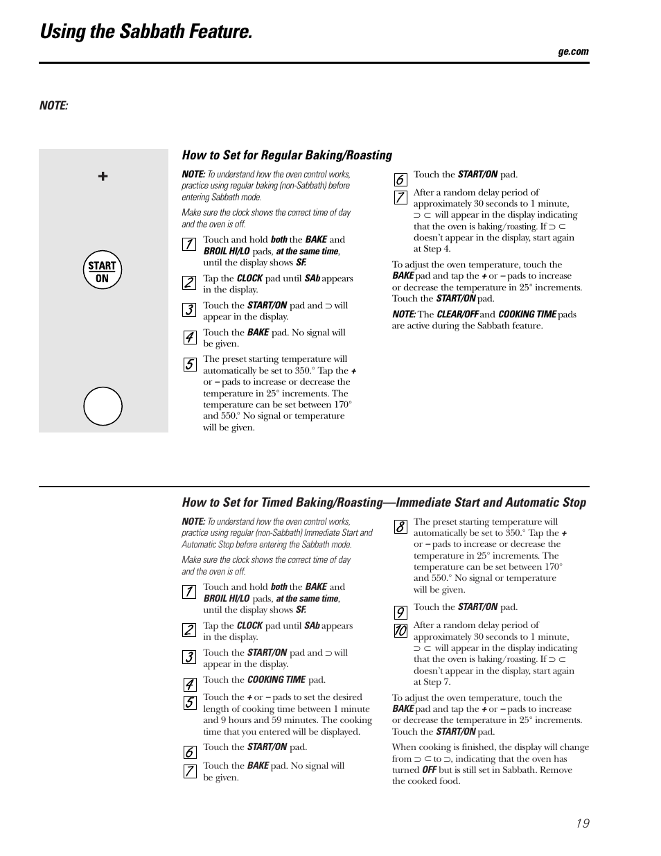 Sabbath feature, Sabbath feature , 20, Using the sabbath feature | GE Electric Coil & Radiant JBP22 User Manual | Page 19 / 52