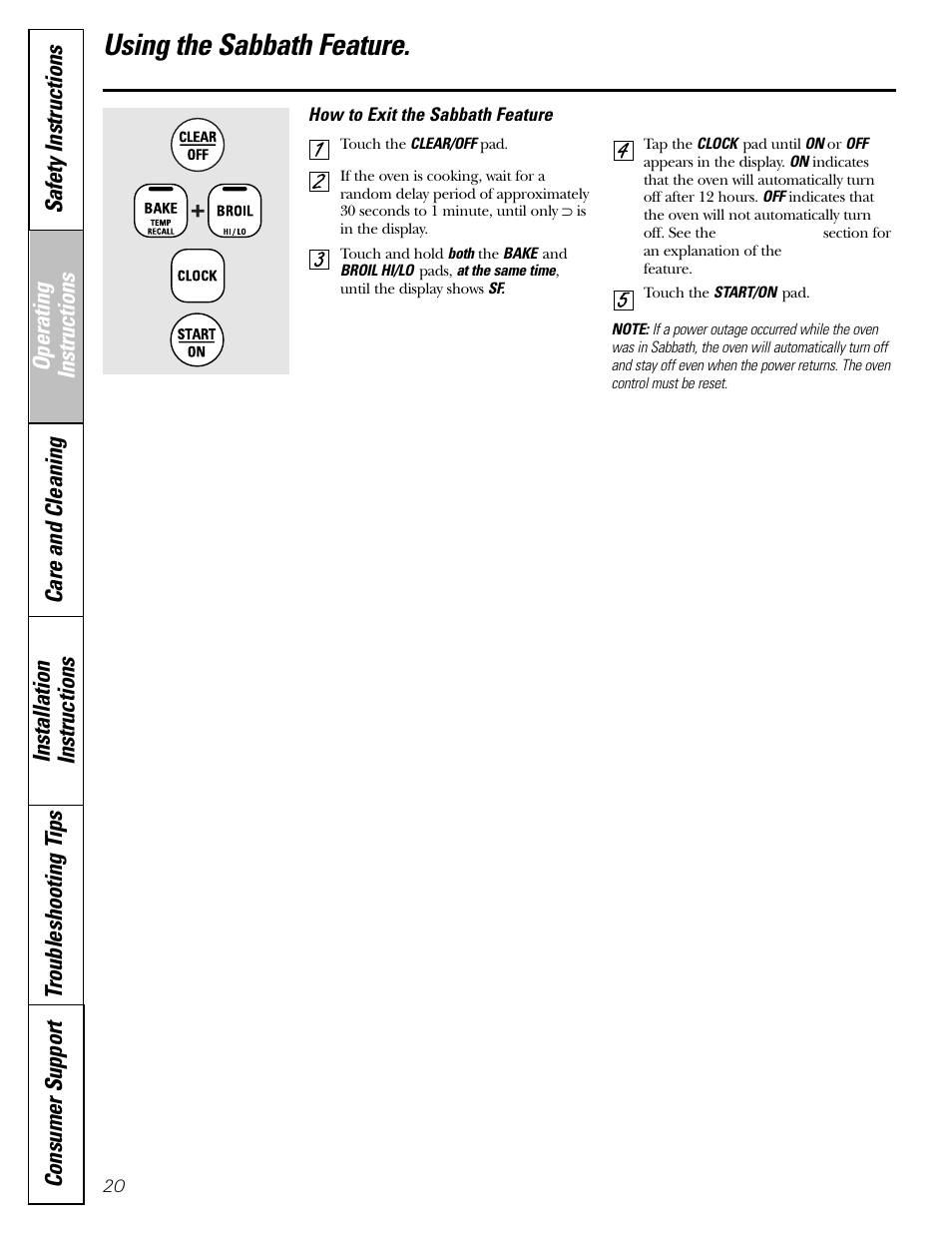 Using the sabbath feature | GE Electric Coil & Radiant JBP22 User Manual | Page 20 / 52