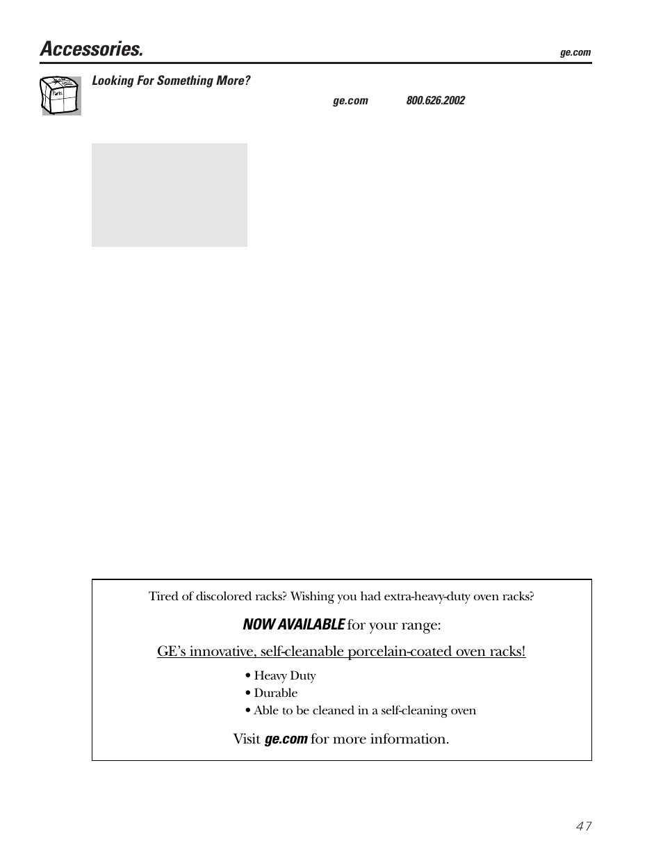 Accessories | GE Electric Coil & Radiant JBP22 User Manual | Page 47 / 52