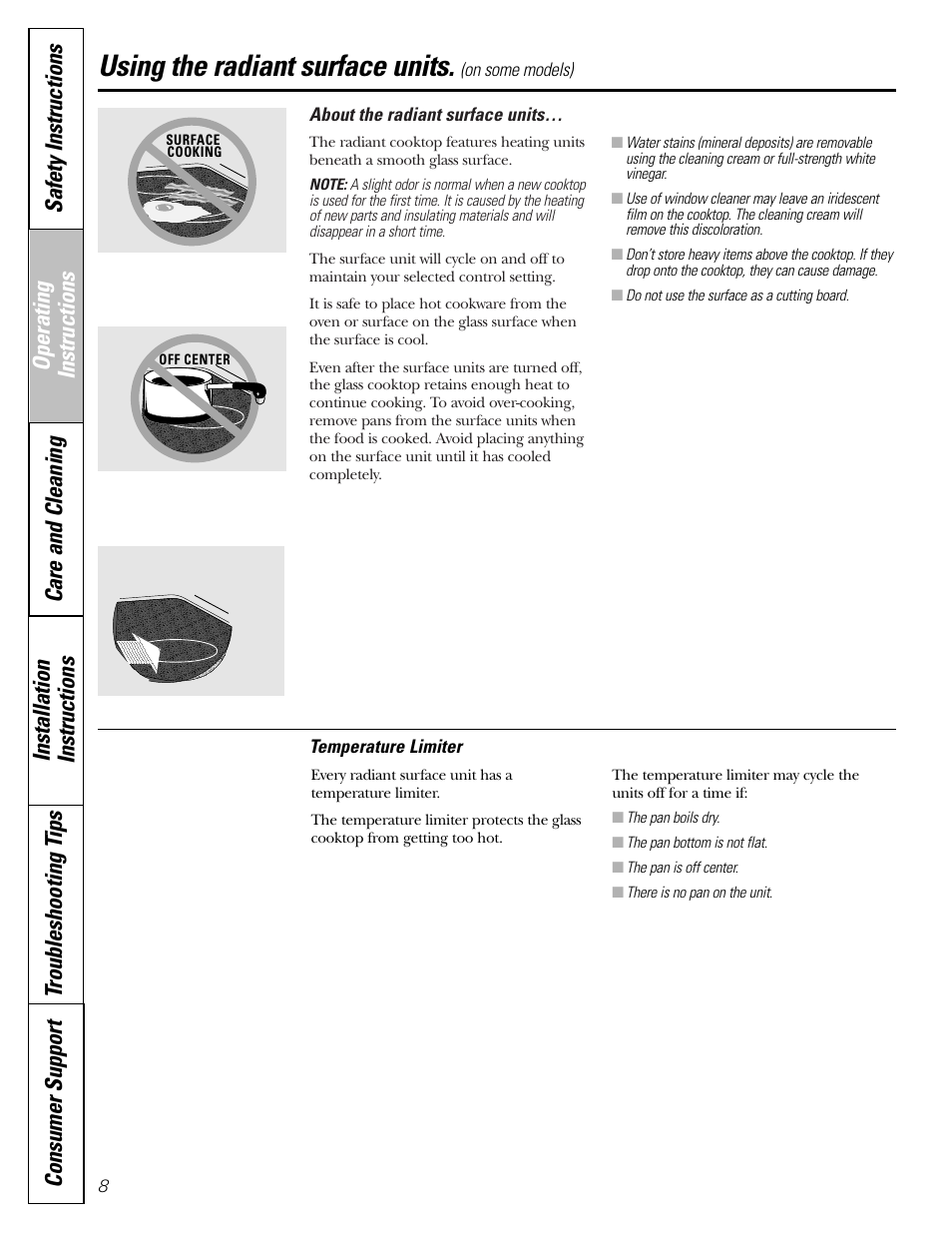 Using the radiant surface units | GE Electric Coil & Radiant JBP22 User Manual | Page 8 / 52