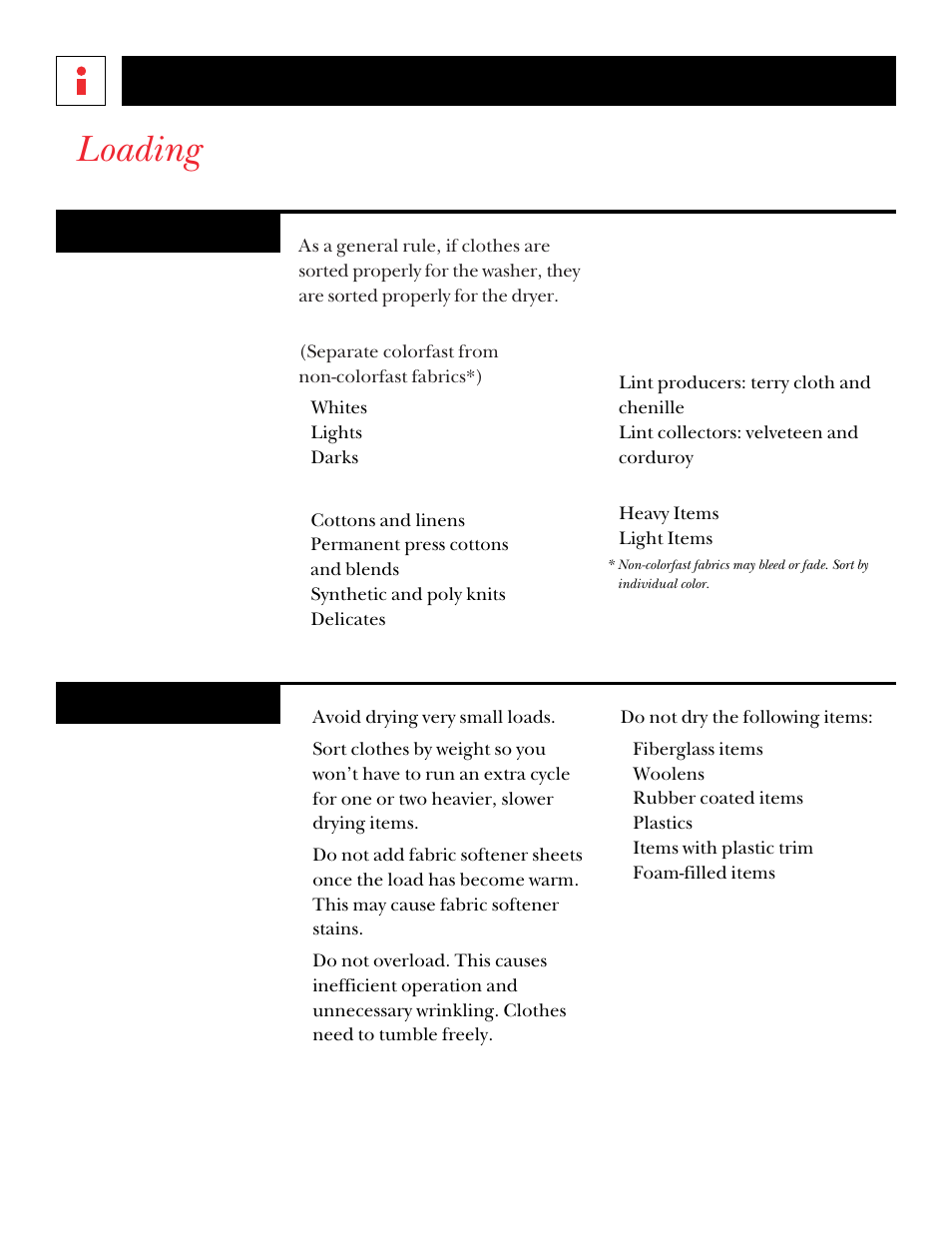Loading suggestions, Loading, Helpful information | GE DCXR453 User Manual | Page 11 / 23