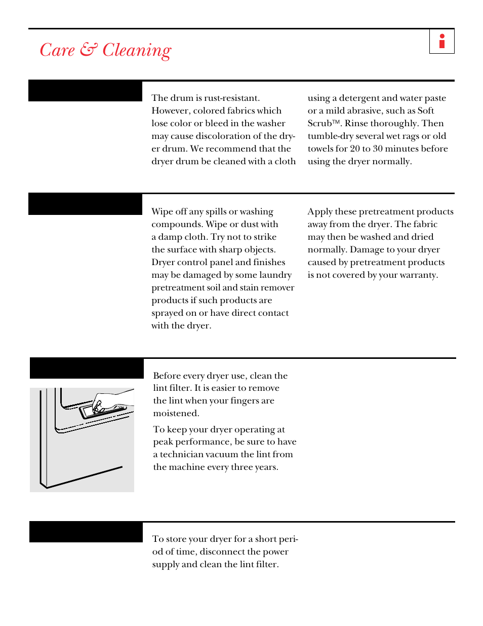 Care of product, Care & cleaning | GE DCXR453 User Manual | Page 12 / 23