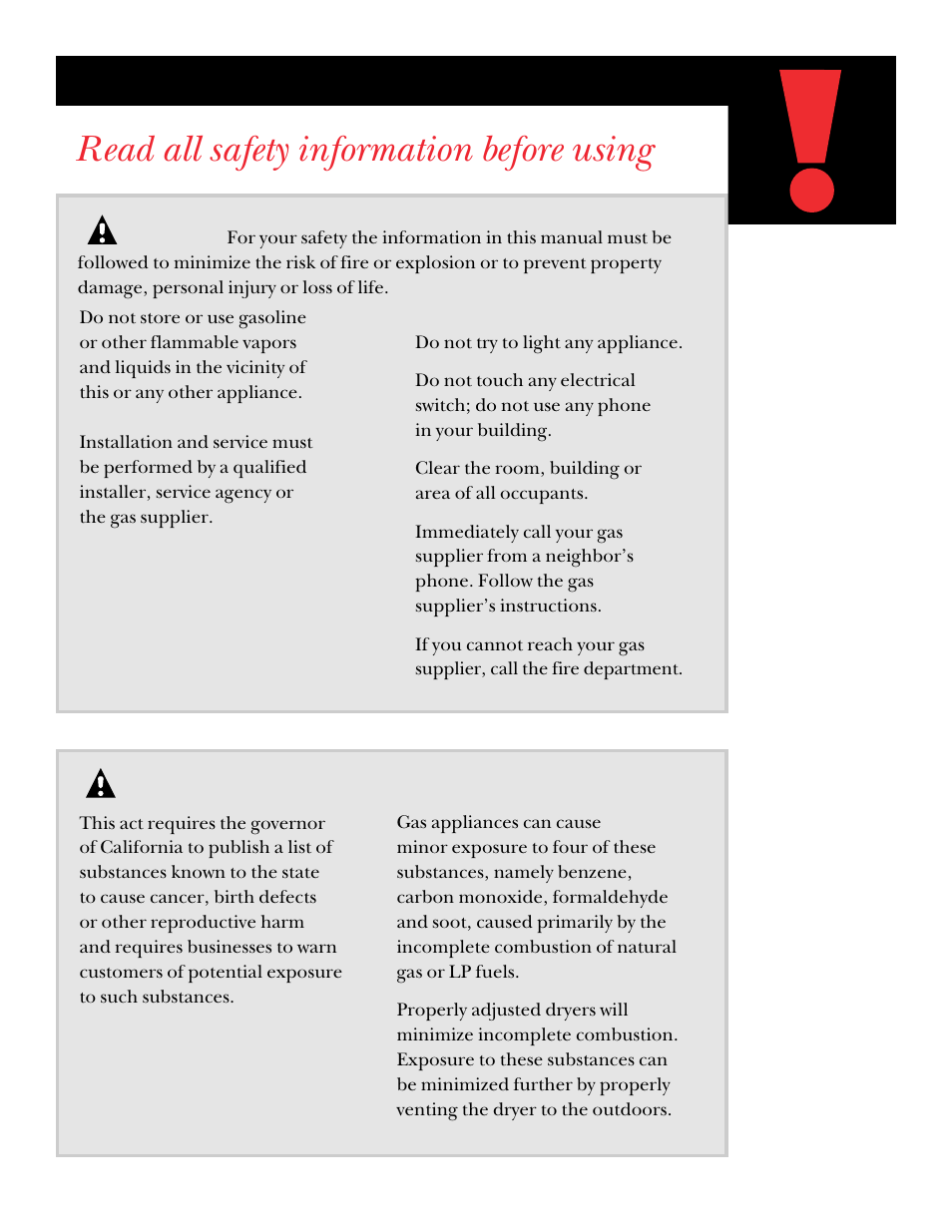 Important safety information, Read all safety information before using | GE DCXR453 User Manual | Page 3 / 23