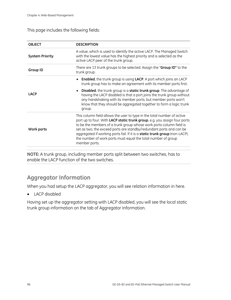 Aggregator information | GE DS-82 User Manual | Page 100 / 226