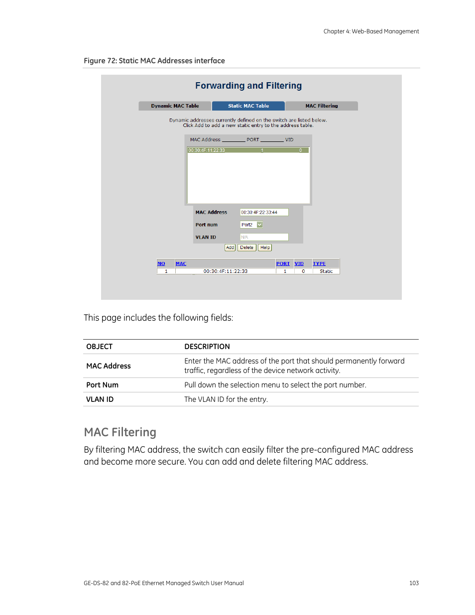 Mac filtering | GE DS-82 User Manual | Page 107 / 226