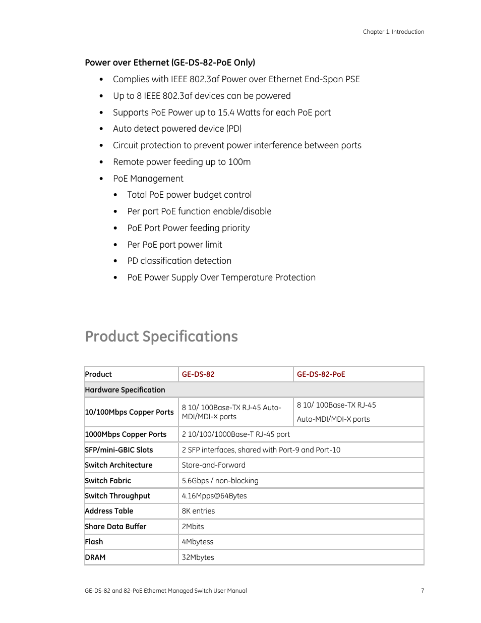 Product specifications | GE DS-82 User Manual | Page 11 / 226