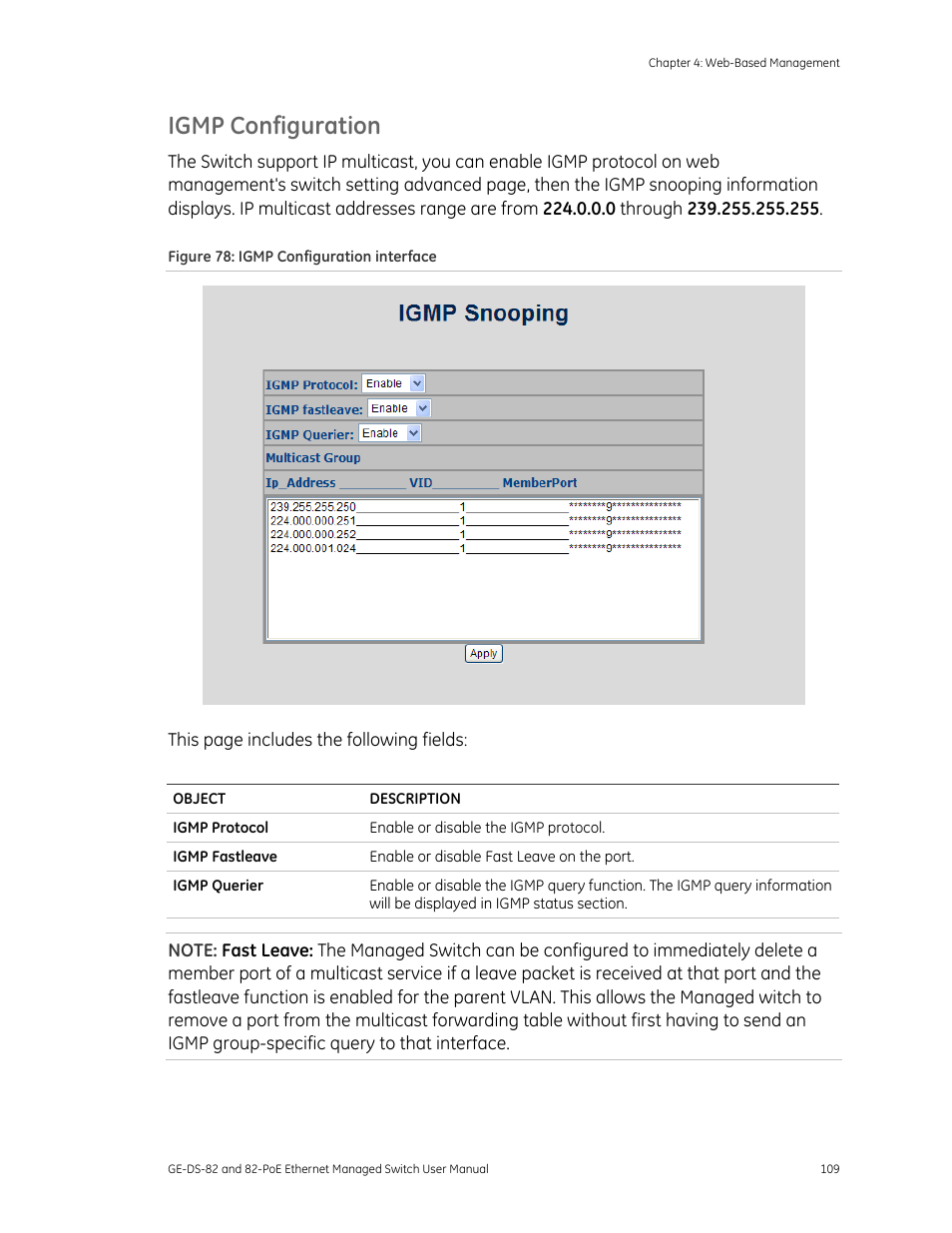 Igmp configuration | GE DS-82 User Manual | Page 113 / 226