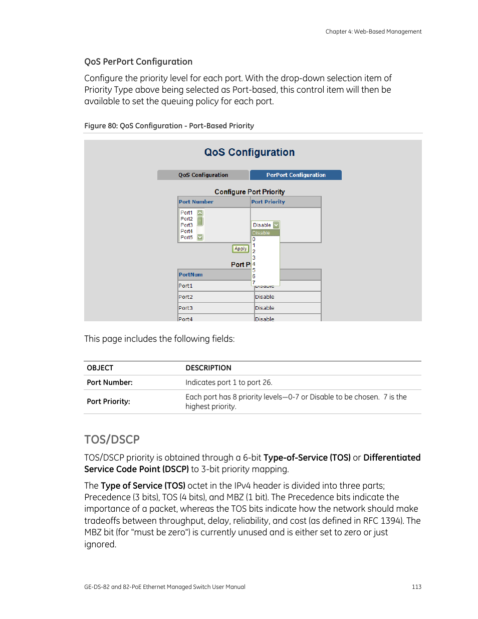 Tos/dscp | GE DS-82 User Manual | Page 117 / 226