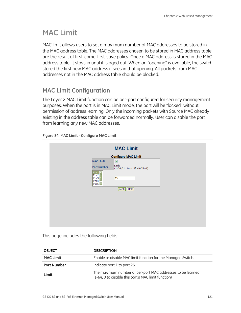 Mac limit, Mac limit configuration | GE DS-82 User Manual | Page 125 / 226