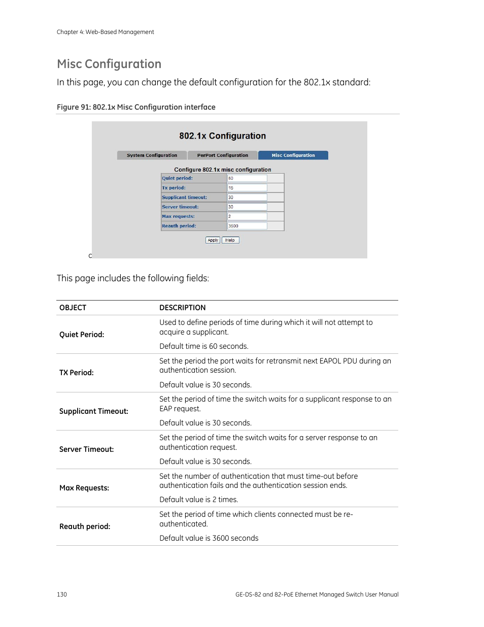 Misc configuration | GE DS-82 User Manual | Page 134 / 226