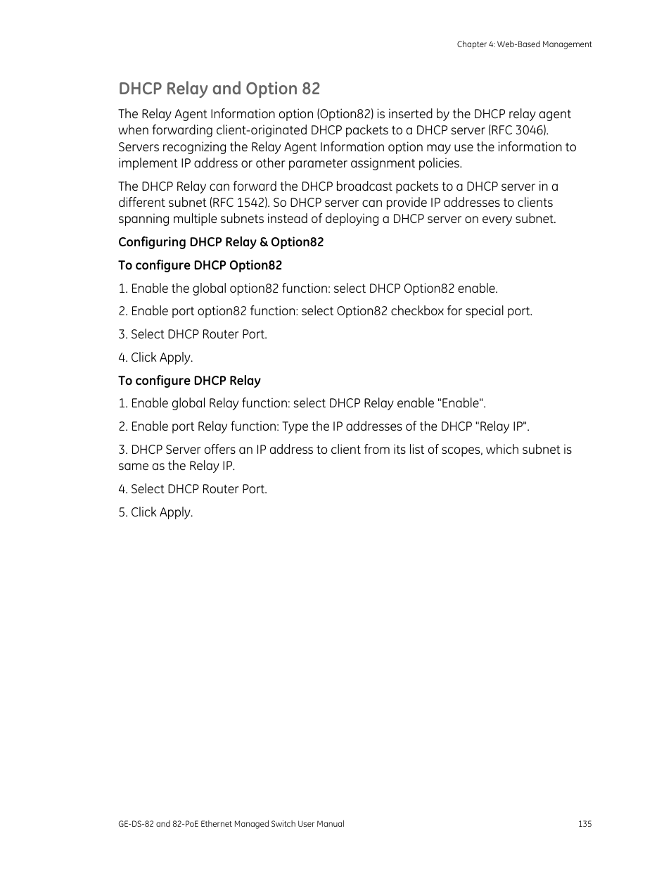 Dhcp relay and option 82 | GE DS-82 User Manual | Page 139 / 226
