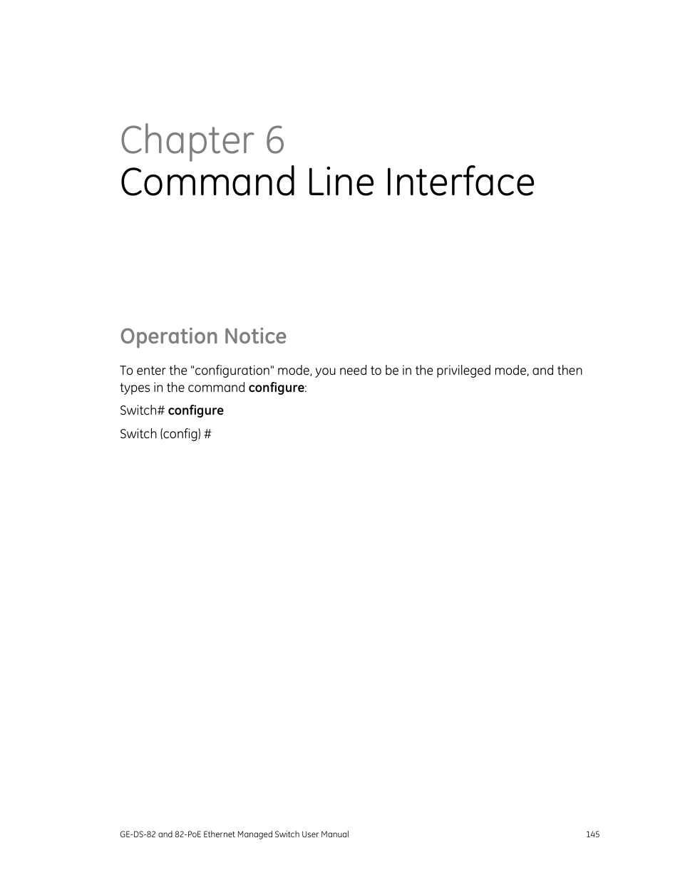 Operation notice, Tice 145, Chapter 6 command line interface | GE DS-82 User Manual | Page 149 / 226