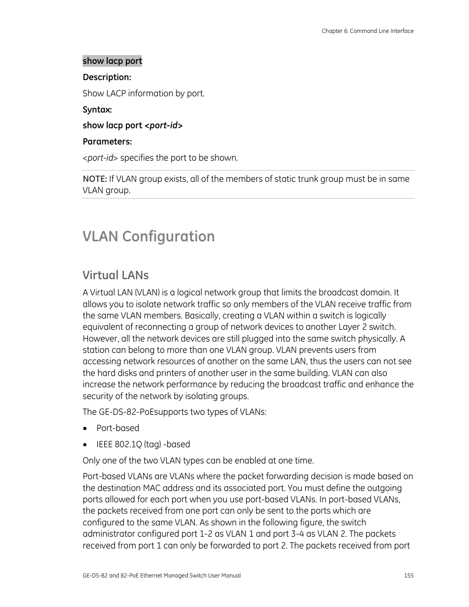 Vlan configuration, Virtual lans | GE DS-82 User Manual | Page 159 / 226