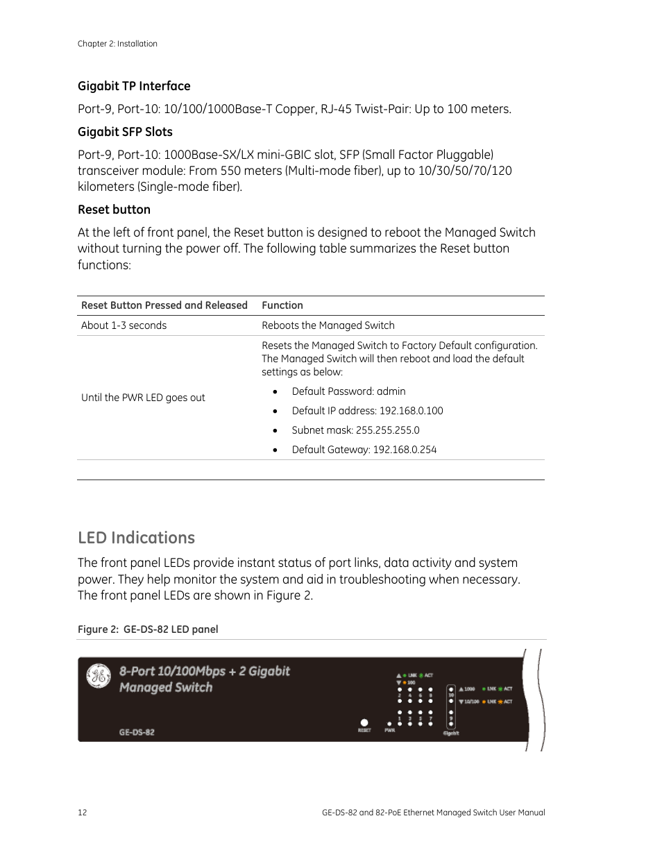 Led indications | GE DS-82 User Manual | Page 16 / 226