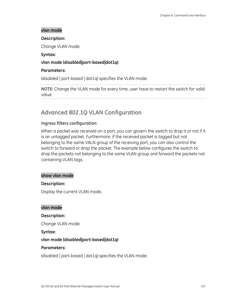Advanced 802.1q vlan configuration | GE DS-82 User Manual | Page 161 / 226