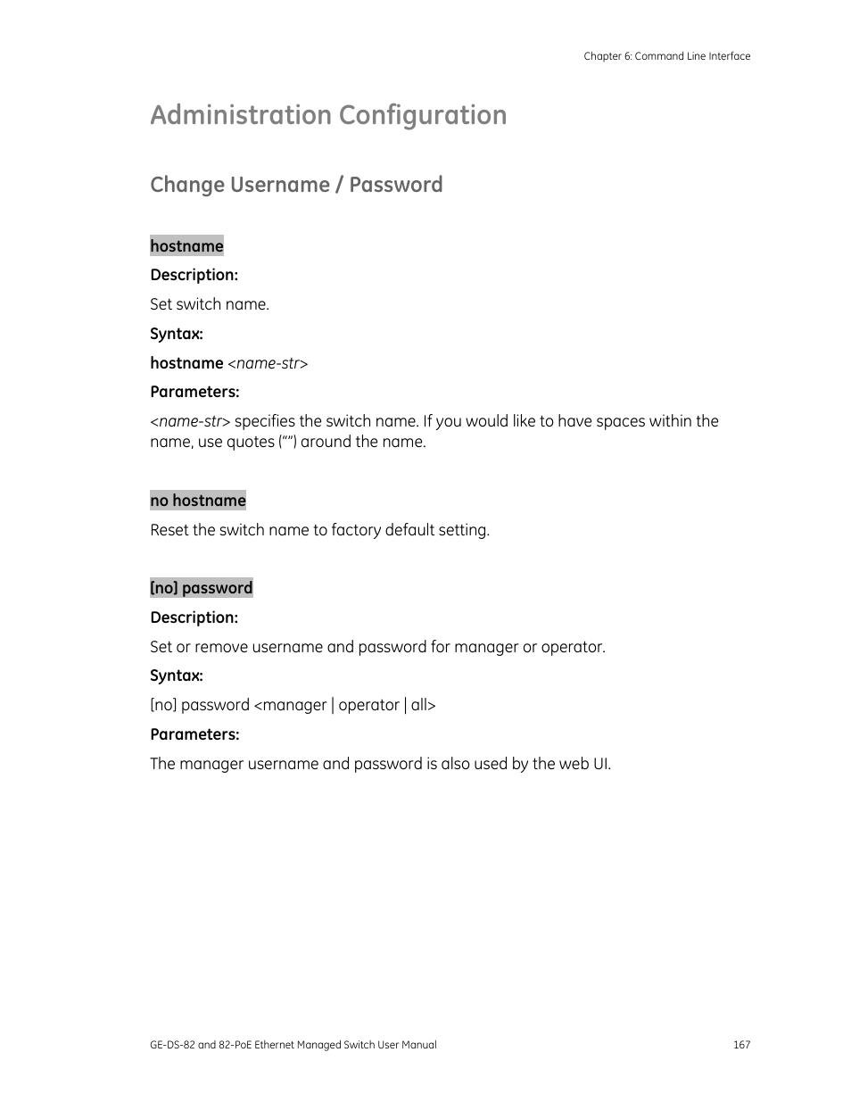 Administration configuration, Change username / password | GE DS-82 User Manual | Page 171 / 226