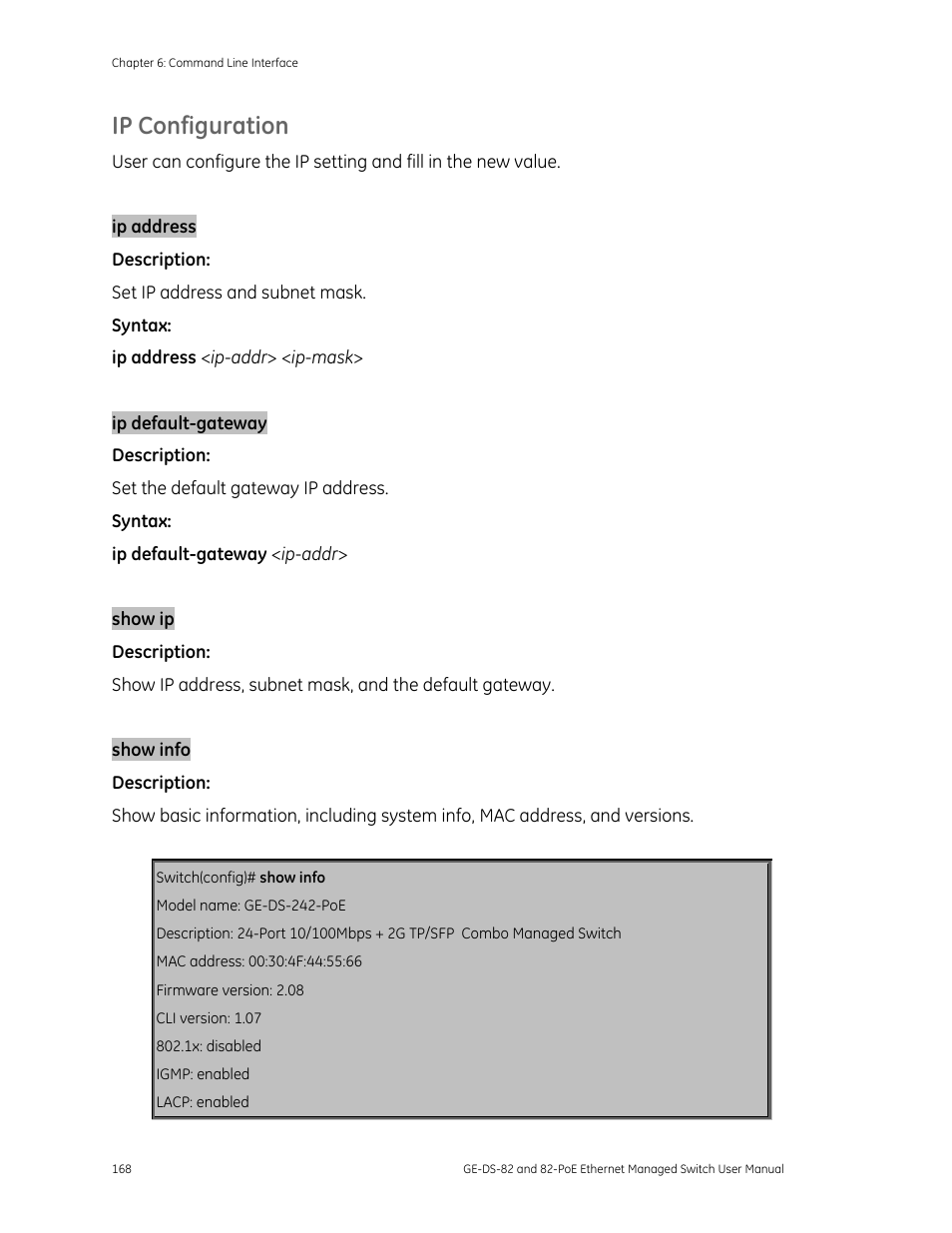 Ip configuration | GE DS-82 User Manual | Page 172 / 226