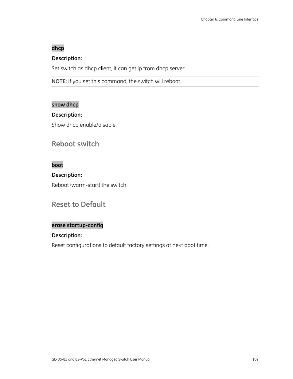 Reboot switch, Reset to default | GE DS-82 User Manual | Page 173 / 226