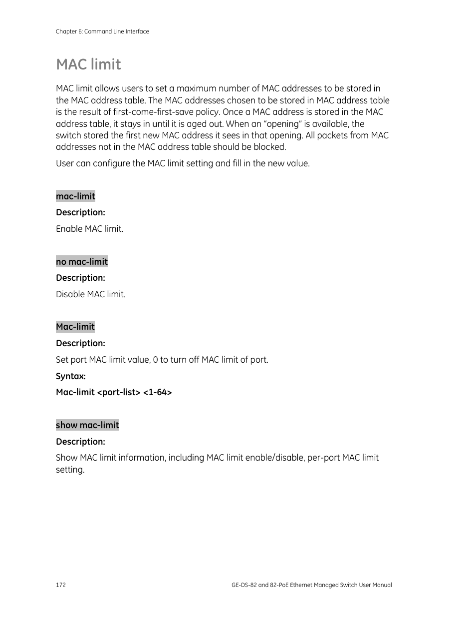 Mac limit | GE DS-82 User Manual | Page 176 / 226