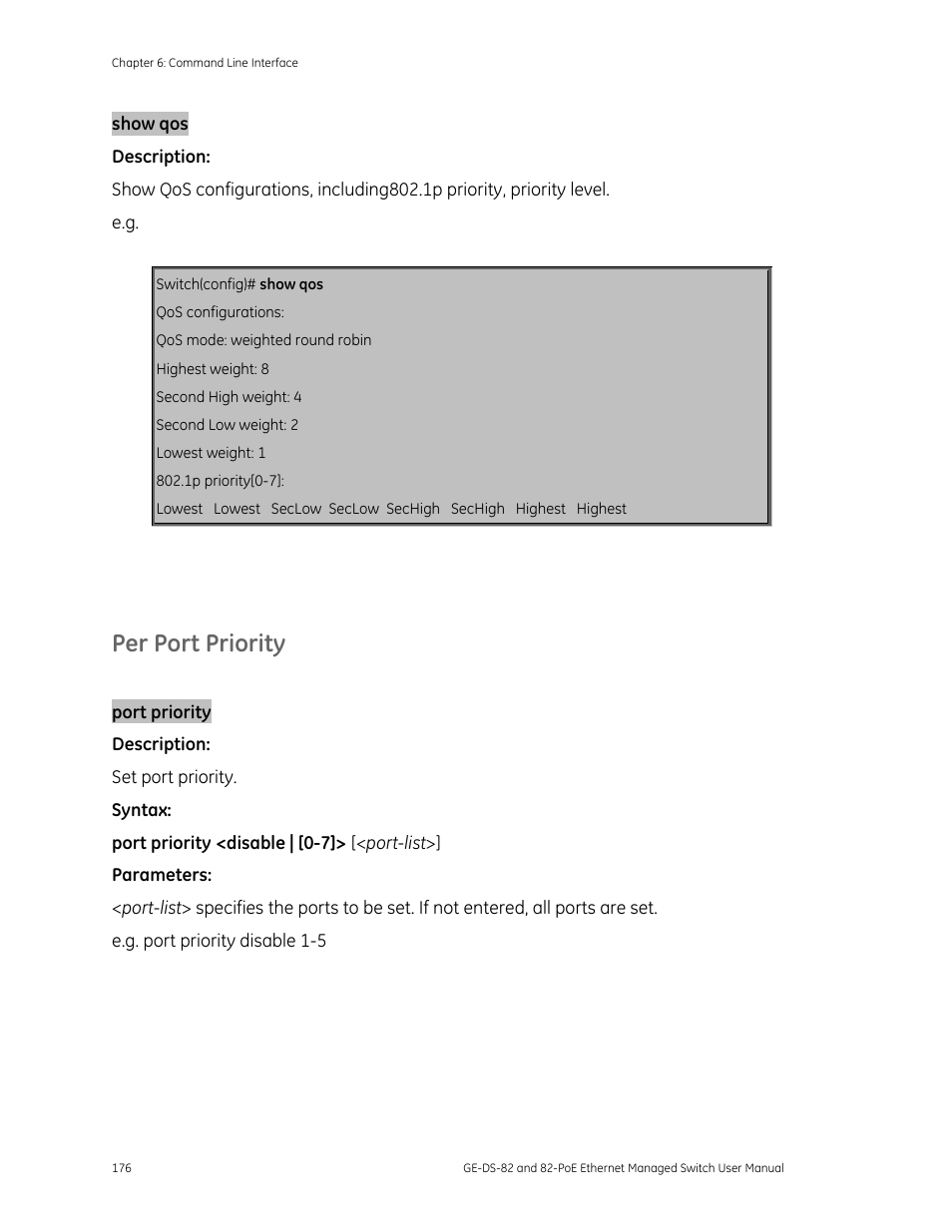 Per port priority | GE DS-82 User Manual | Page 180 / 226