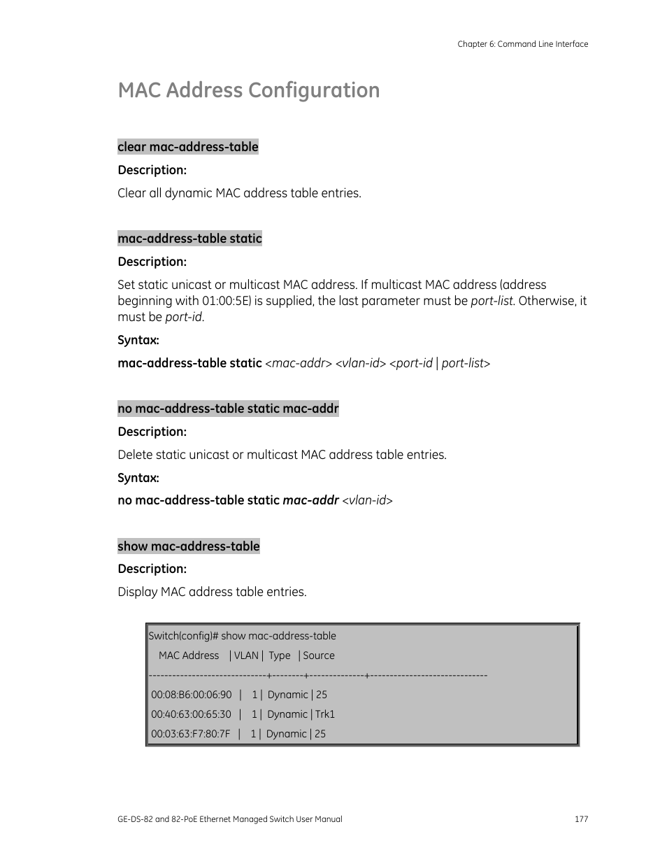 Mac address configuration | GE DS-82 User Manual | Page 181 / 226