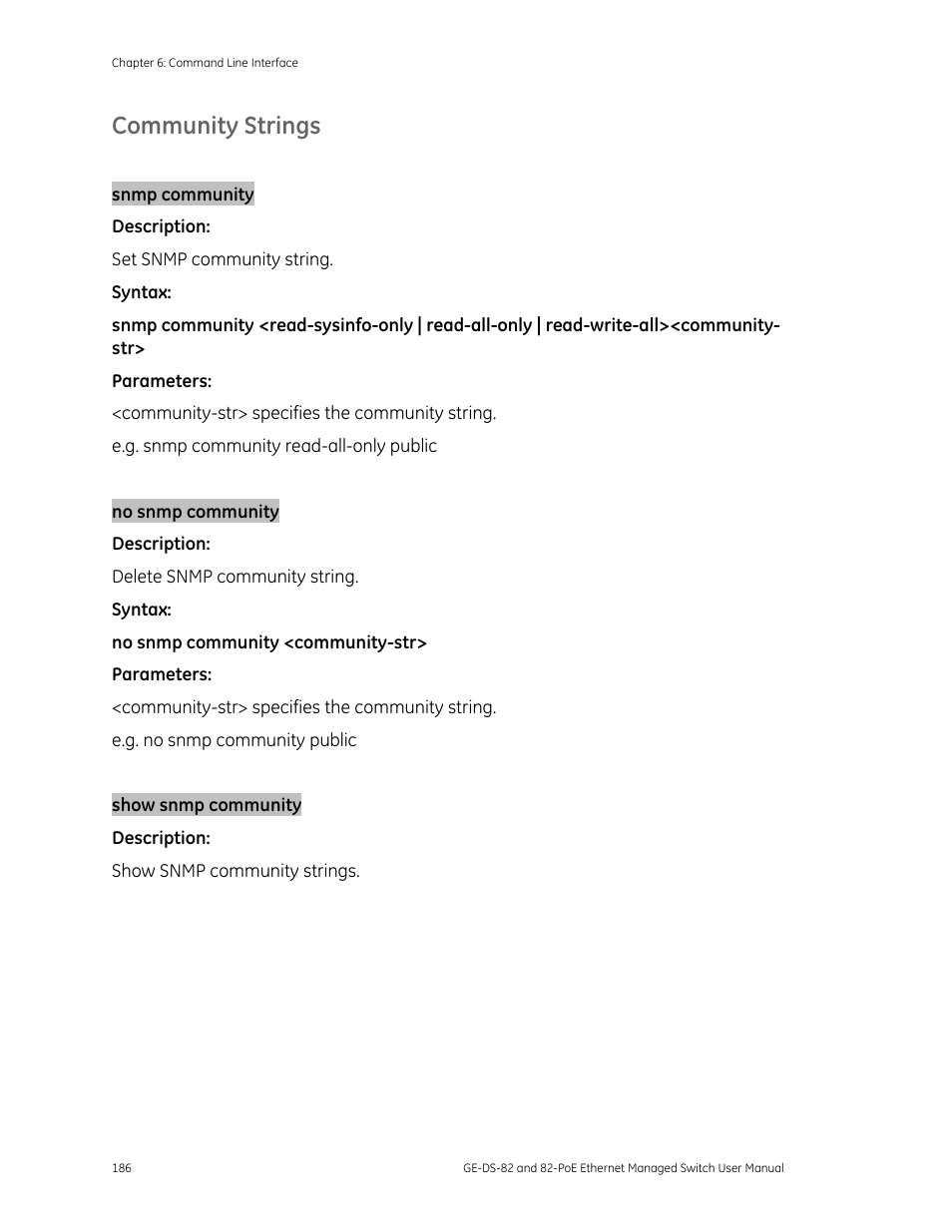 Community strings | GE DS-82 User Manual | Page 190 / 226