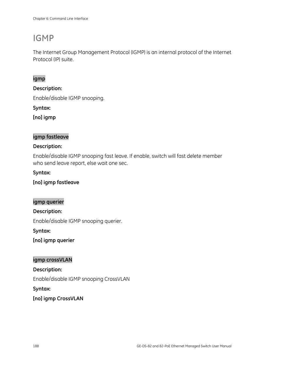 Igmp, Igmp 188 | GE DS-82 User Manual | Page 192 / 226