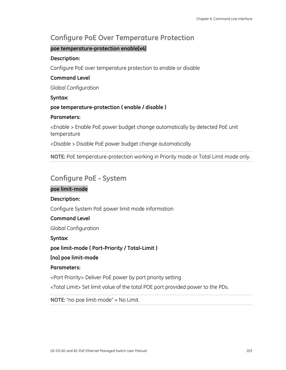 Configure poe over temperature protection, Configure poe - system | GE DS-82 User Manual | Page 207 / 226