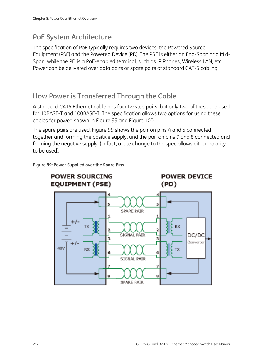 Poe system architecture, How power is transferred through the cable | GE DS-82 User Manual | Page 216 / 226