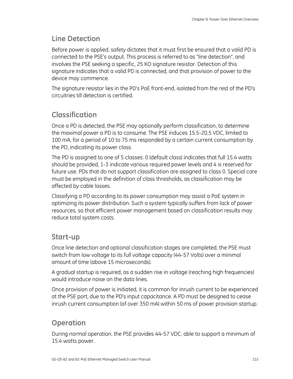 Line detection, Classification, Start-up | Operation | GE DS-82 User Manual | Page 219 / 226