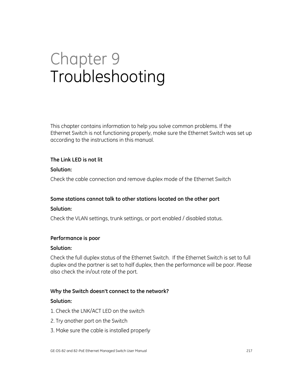 Chapter 9 troubleshooting | GE DS-82 User Manual | Page 221 / 226