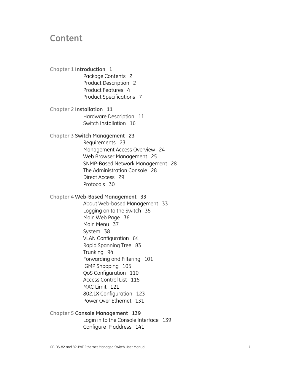 Content | GE DS-82 User Manual | Page 3 / 226