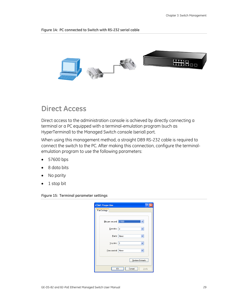 Direct access, Ss 29, Managed switch | GE DS-82 User Manual | Page 33 / 226