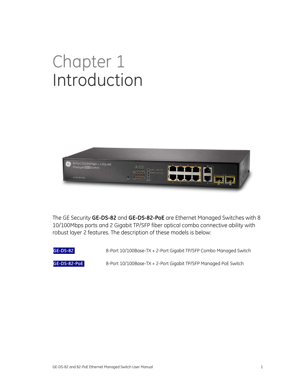 Troduction 1, Chapter 1 introduction | GE DS-82 User Manual | Page 5 / 226