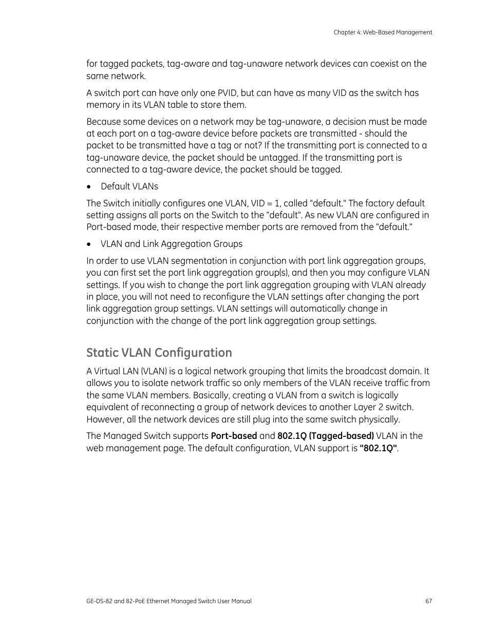 Static vlan configuration | GE DS-82 User Manual | Page 71 / 226