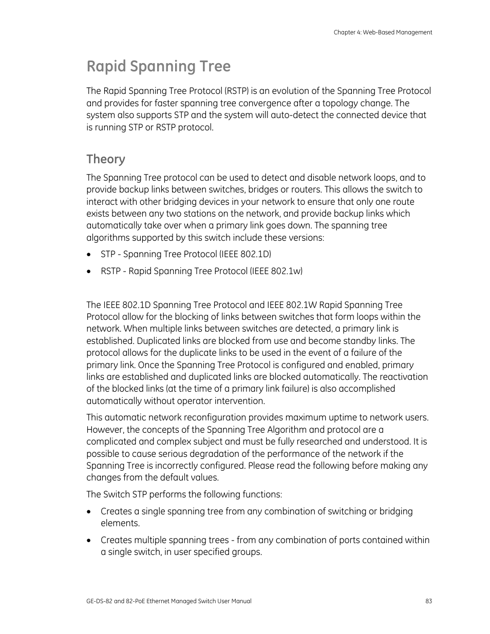 Rapid spanning tree, Theory | GE DS-82 User Manual | Page 87 / 226