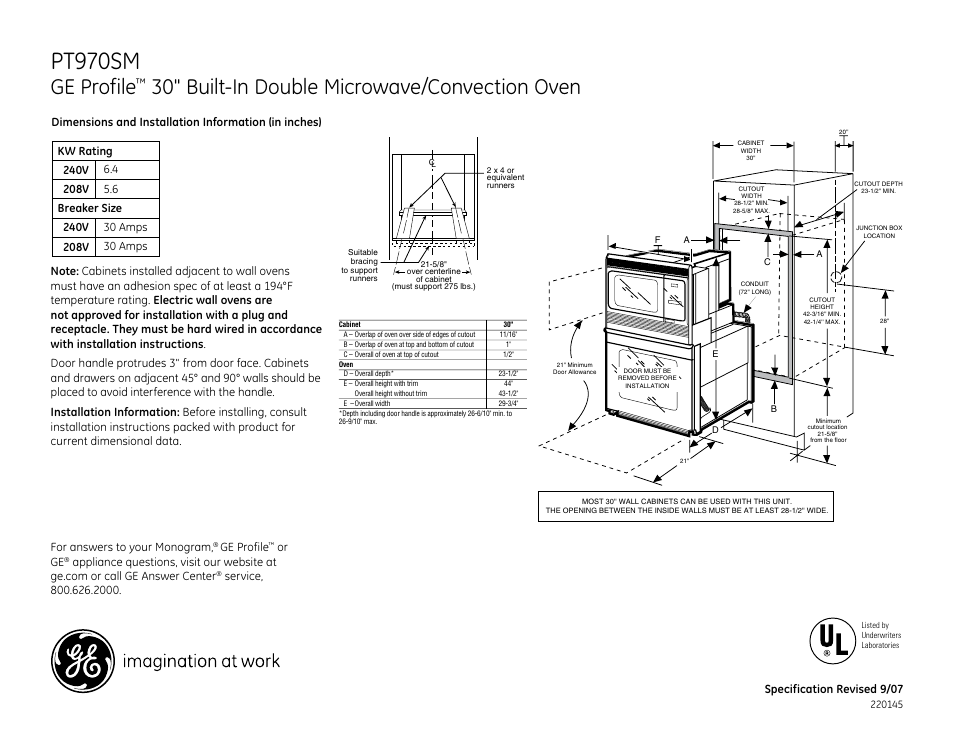 GE PT970SM User Manual | 2 pages