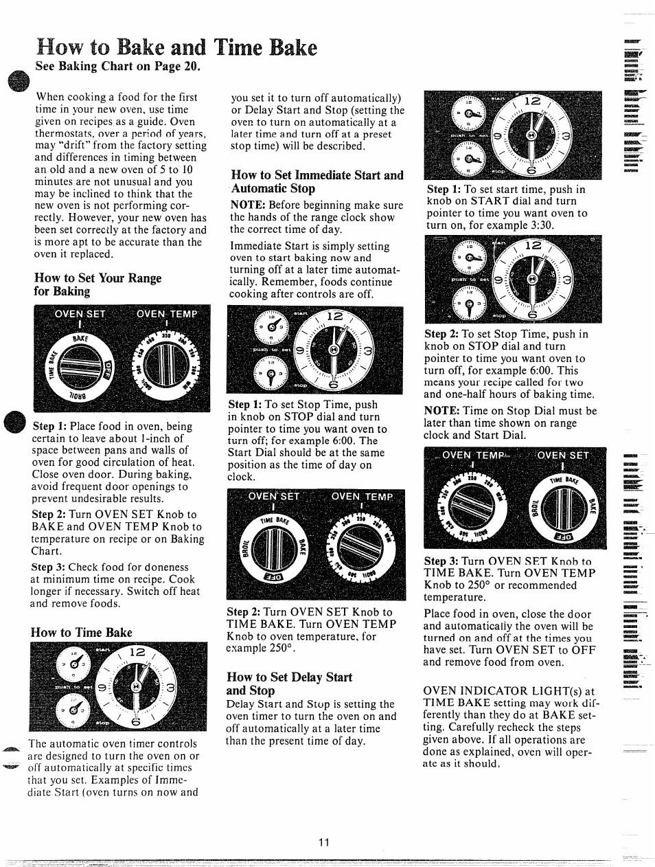 How to set your range for baking, How to time bake, How to set immediate start and automatic stop | How to set delay start and stop, Lilllil, Huw to bake and time, Jlikj | GE JHC56G User Manual | Page 11 / 27