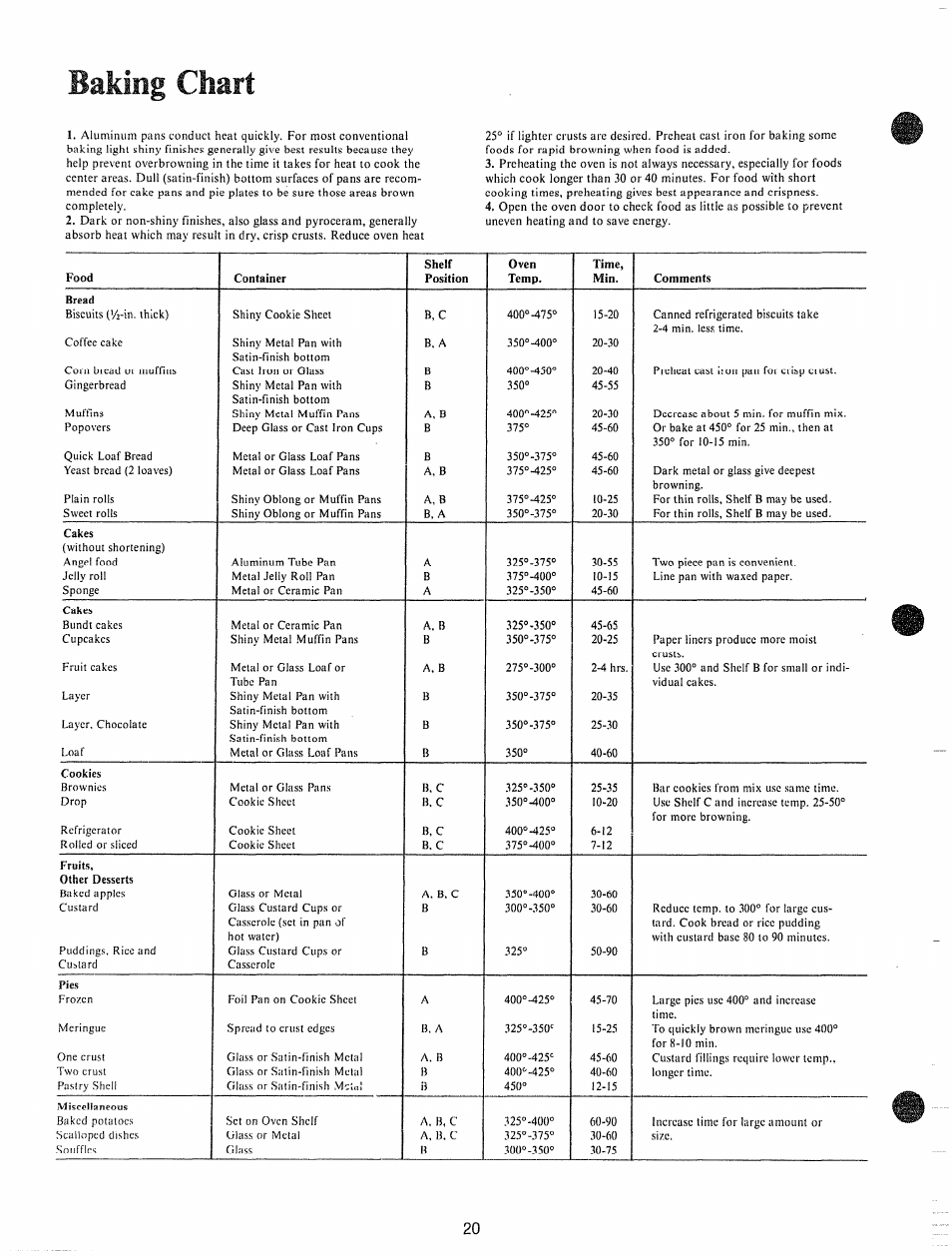 Baking | GE JHC56G User Manual | Page 20 / 27