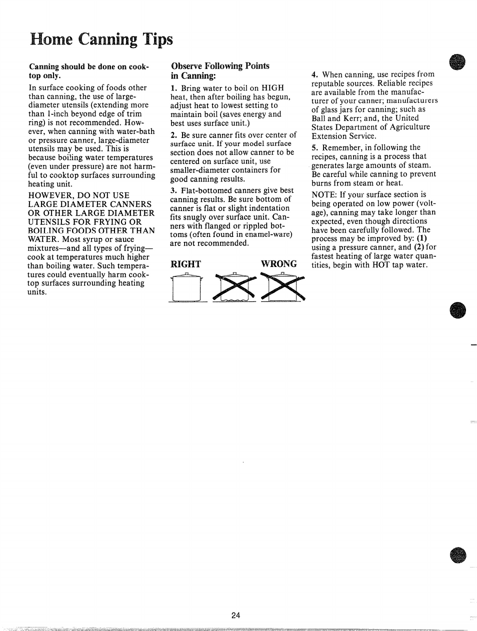 Home canning tips, Observe following points in canning, Wrong | Uk uihtk | GE JHC56G User Manual | Page 24 / 27