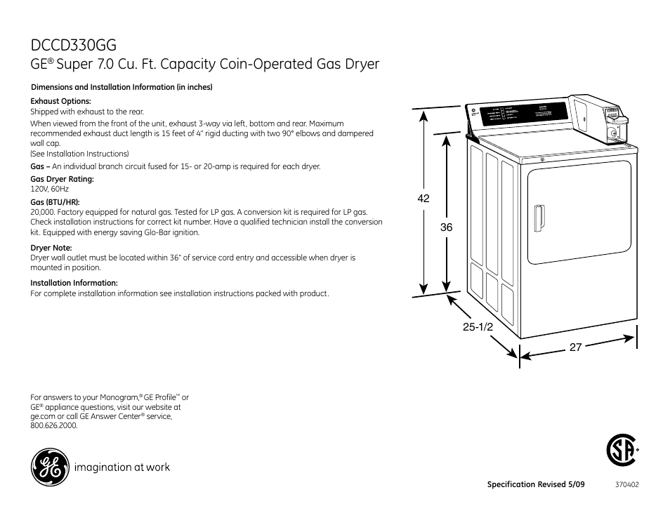 GE DCCB330 User Manual | 3 pages