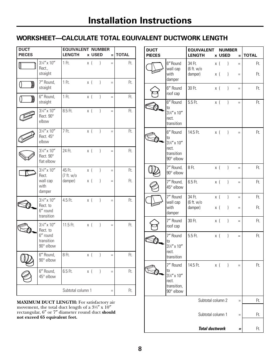 Installation instructions | GE JV635 User Manual | Page 8 / 16