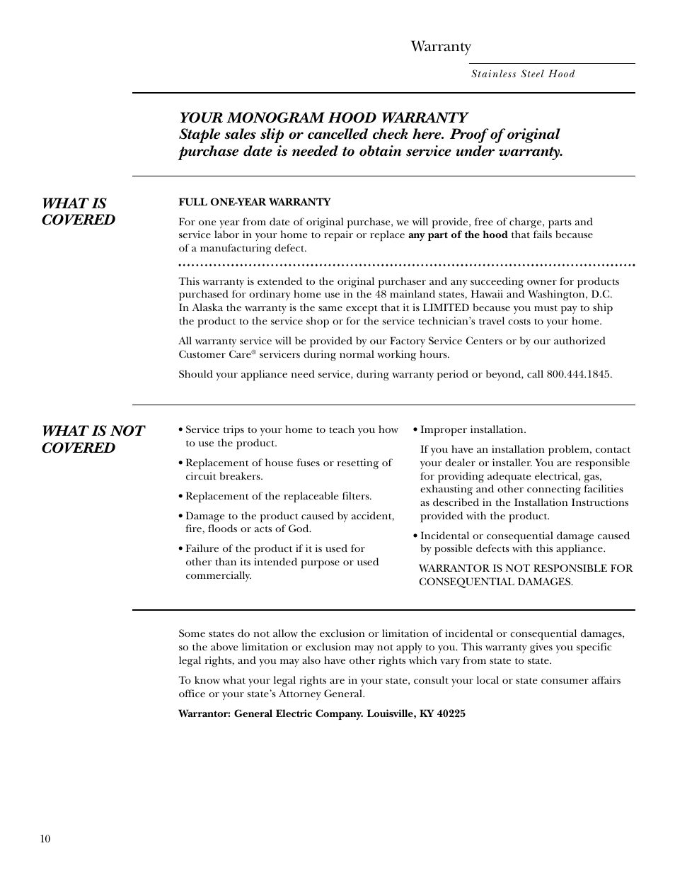 Warranty, What is not covered | GE ZX758C User Manual | Page 10 / 12