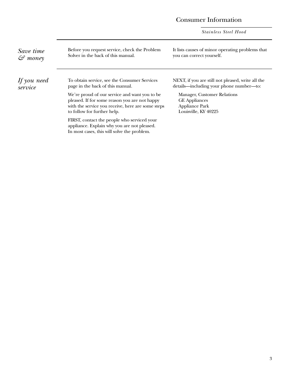 Save time & money, If you need service, Consumer information | GE ZX758C User Manual | Page 3 / 12