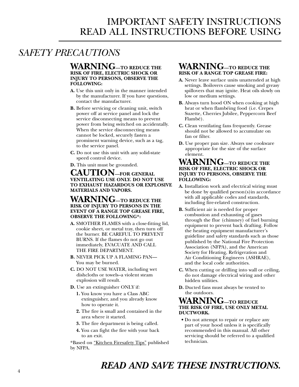 Safety instructions, Warning, Caution | GE ZX758C User Manual | Page 4 / 12