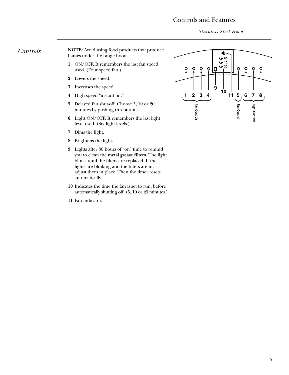 Controls and features, Controls | GE ZX758C User Manual | Page 5 / 12