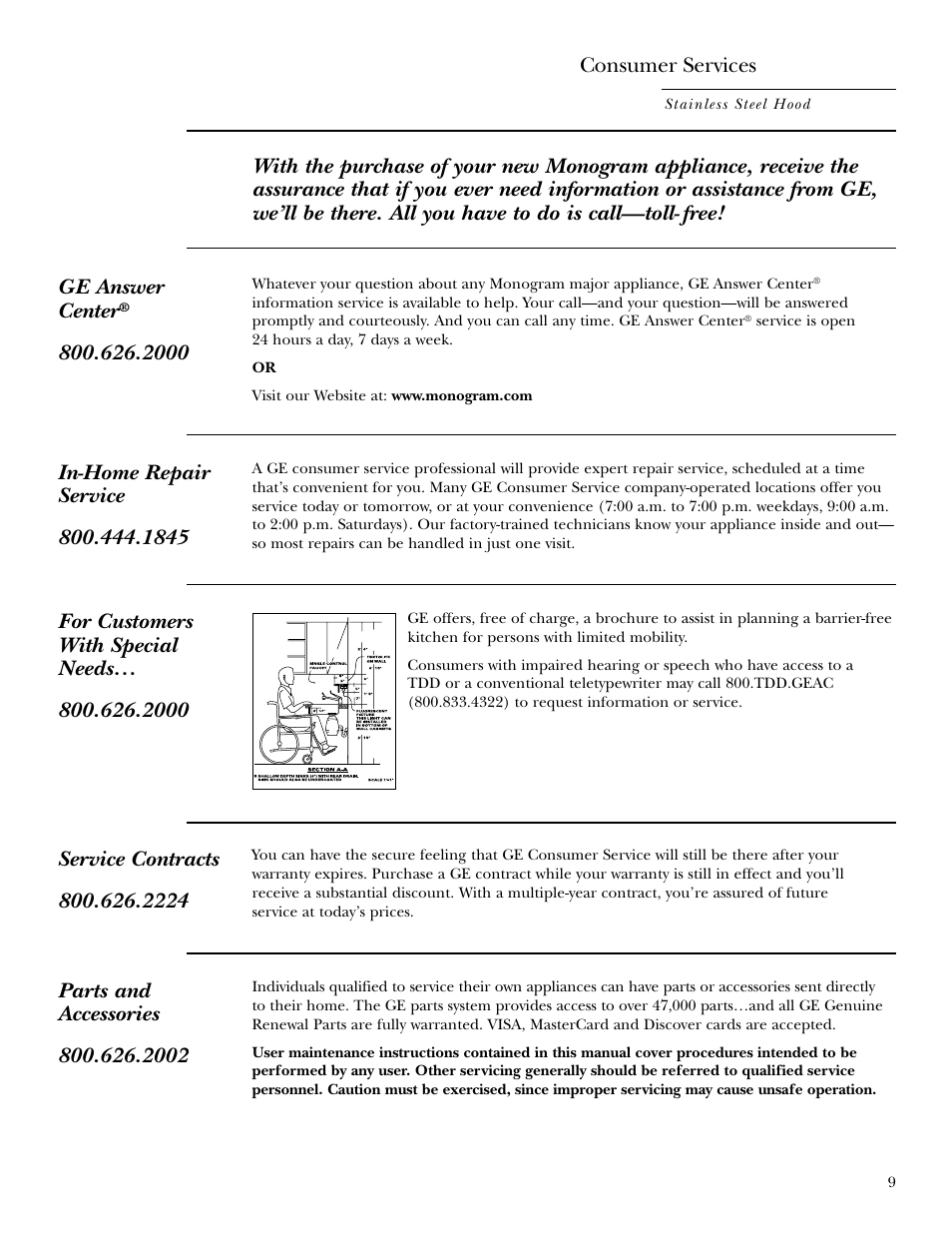 Important phone numbers, Consumer services | GE ZX758C User Manual | Page 9 / 12