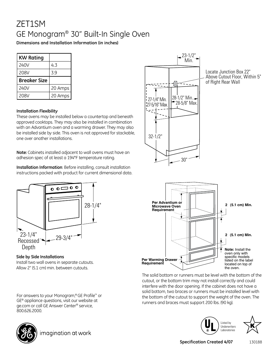 GE ZET1SM User Manual | 2 pages